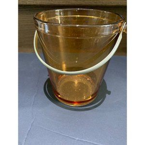 Fostoria Fairfax amber Ice Bucket Paneled metal Handle Barware Vintage MCM